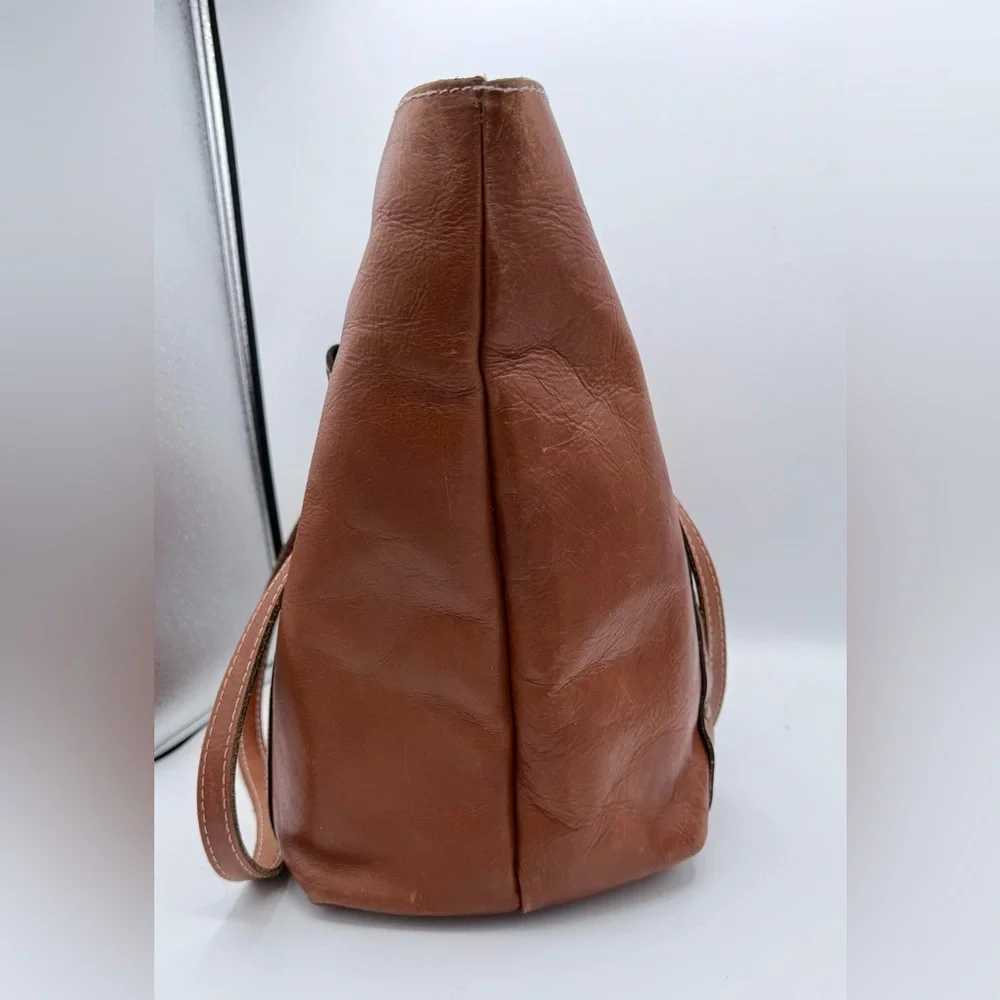 Patricia Nash Benvenuto Smooth Italian Leather Brown Tote Double Turlock Closure